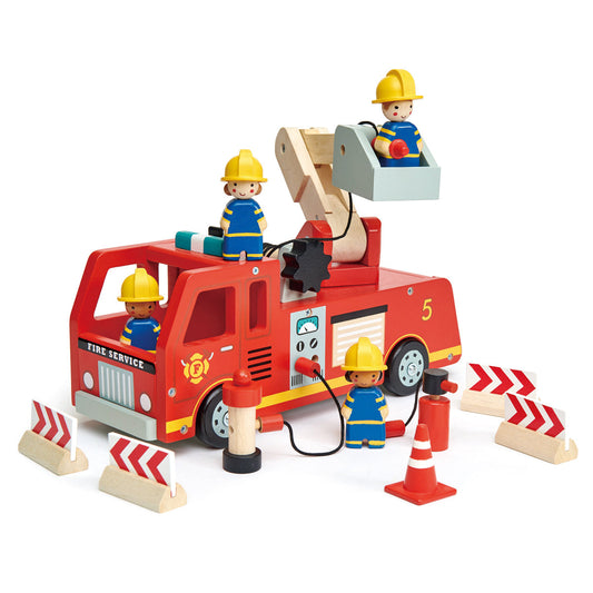 Camion de pompiers en bois avec personnages et accessoires - Eliottetloup